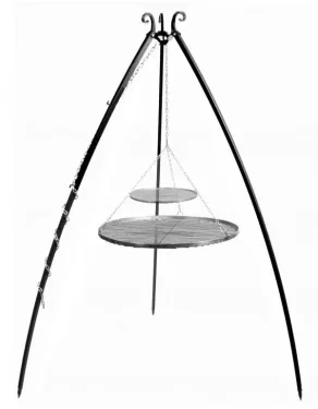 Tripod barbecue with 2 hanging grills 200 cm – steel 70 cm & 40 cm