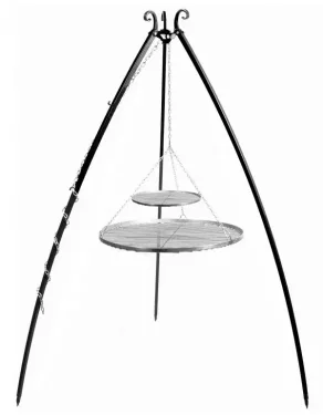 Tripod barbecue with 2 hanging grills 200 cm – stainless steel 70 cm & 40 cm