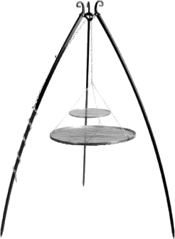 Tripod barbecue with 2 hanging grills 200 cm – steel 80 cm & 40 cm
