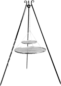 Tripod barbecue with 2 hanging grills 180 cm – stainless steel 70 cm & 40 cm