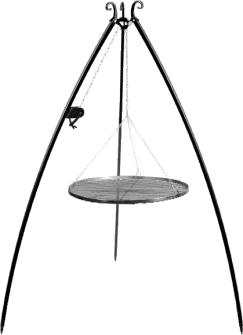 Tripod barbecue with hanging grill 200 cm – steel 50 cm with winch