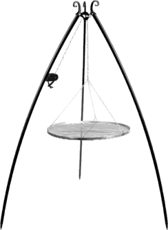 Tripod barbecue with hanging grill 200 cm – stainless steel 50 cm with winch