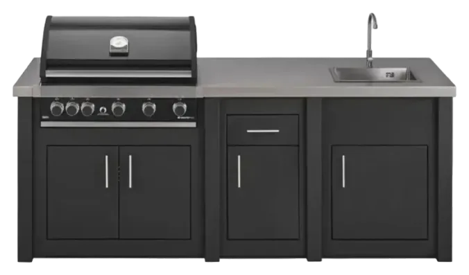 Cuisine aluminium Graphite Maxim, évier avec porte et tiroir