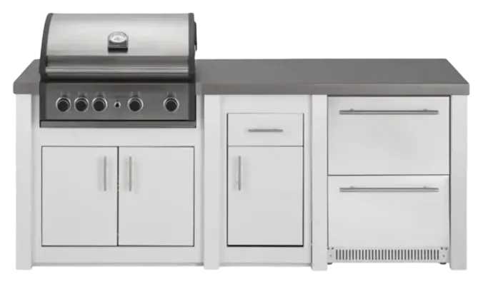 Cuisine aluminium Blanc Pro Elite, frigo avec porte et tiroir
