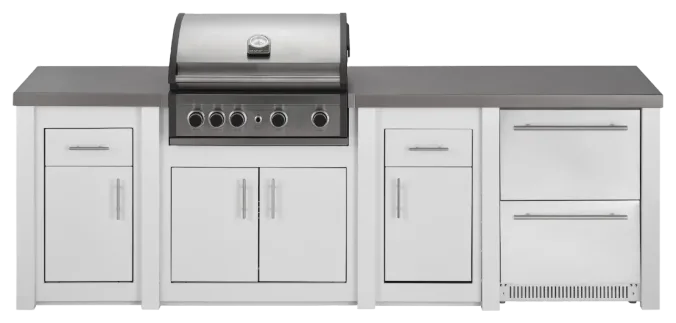 Cuisine aluminium Blanc Pro Elite, module service avec frigo