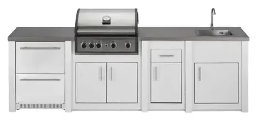 Cuisine aluminium Blanc Pro Elite, module service avec frigo et évier