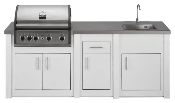 Cuisine aluminium Blanc Pro Elite, évier avec porte et tiroir