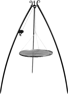 Barbacoa trípode con parrilla colgante 200 cm – acero 50 cm con cabrestante