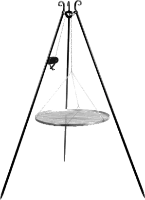 Barbecue Grille suspendu sur Trépied 180 cm – inox 70 cm avec moulinet