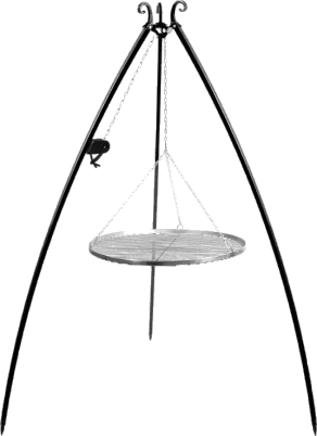 Dreibein-Grill, hängender Grillrost, 200 cm – Edelstahl 70 cm mit Kurbel
