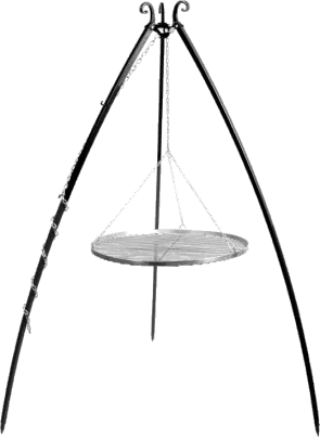 Grillställning med hängande grillgaller på trebent stativ 200 cm – rostfritt stål 50 cm