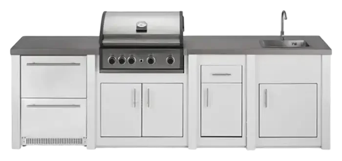 Cuisine Aluminium Blanc Pro Elite, Frigo + Évier Cuisine Aluminium Blanc Pro Elite, Frigo + Évier