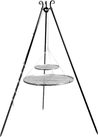 Driepoot barbecue met 2 hangroosters 180 cm – rvs 70 cm & 40 cm