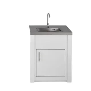 Cuisine aluminium Blanc Pro Elite, module service avec frigo et évier