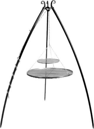 Barbecue 2 Grilles suspendu sur Trépied 200 cm – en acier 80 cm et 40 cm