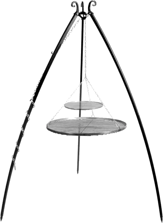 Tripod barbecue with 2 hanging grills 200 cm – steel 80 cm & 40 cm