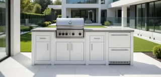Cuisine aluminium Blanc Pro Elite, module service avec frigo