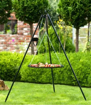 Tripod barbecue with hanging grill 180 cm – steel 50 cm with winch