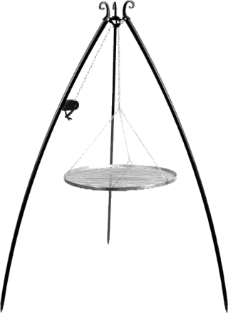 Barbecue con griglia sospesa su treppiede 200 cm – inox 60 cm con verricello