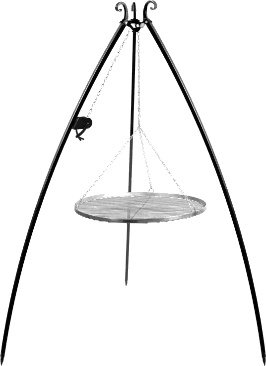 Tripod barbecue with hanging grill 200 cm – stainless steel 50 cm with winch