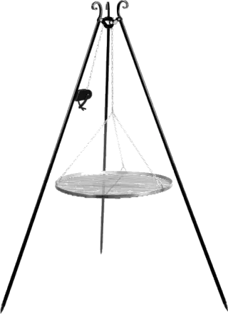 Driepoot barbecue met hangrooster 180 cm – rvs 70 cm met lier