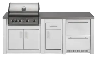 Cuisine aluminium Blanc Pro Elite, frigo avec porte et tiroir