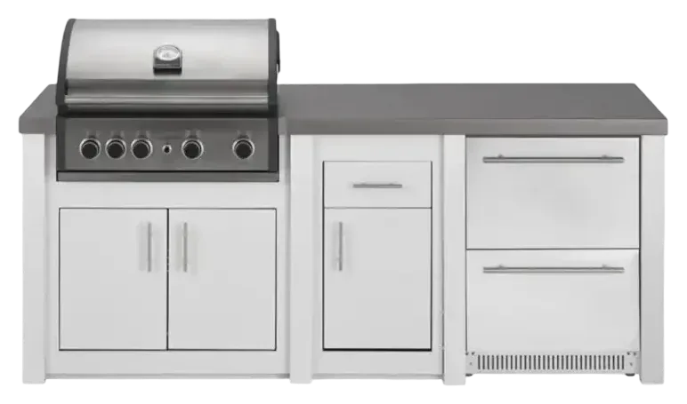 Cuisine aluminium Blanc Pro Elite, frigo avec porte et tiroir