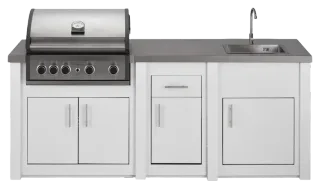 Cuisine aluminium Blanc Pro Elite, évier avec porte et tiroir