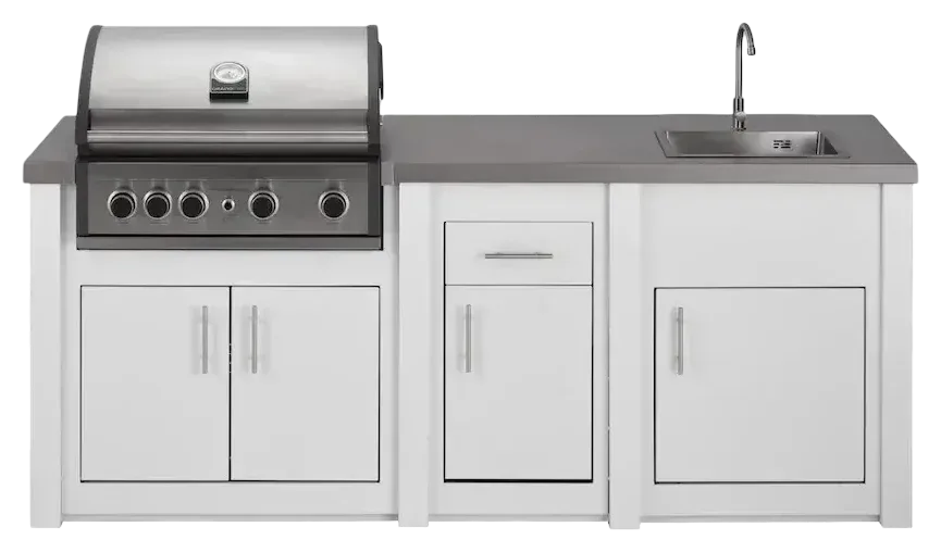 Cuisine aluminium Blanc Pro Elite, évier avec porte et tiroir