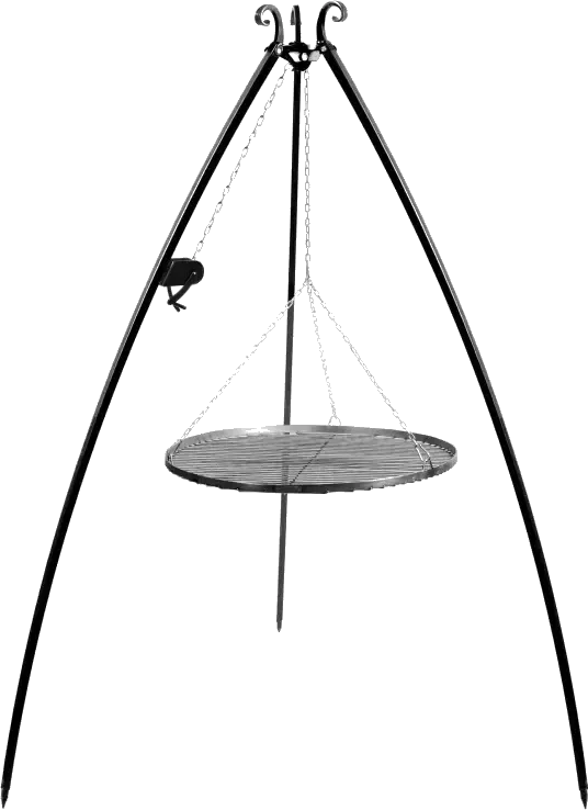 Tripod barbecue with hanging grill 200 cm – steel 50 cm with winch