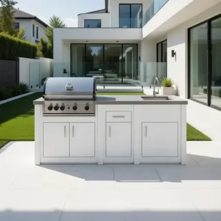 Cuisine aluminium Blanc Pro Elite, évier avec porte et tiroir