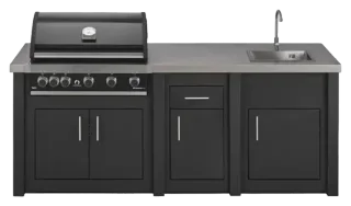 Cuisine aluminium Graphite Maxim, évier avec porte et tiroir