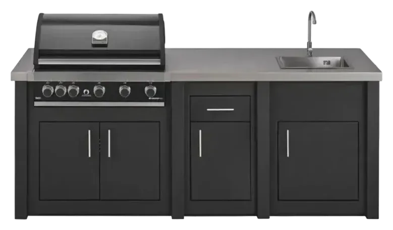 Cuisine aluminium Graphite Maxim, évier avec porte et tiroir