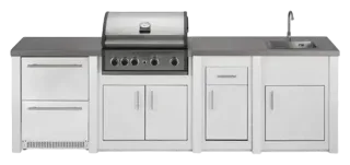 Cuisine aluminium Blanc Pro Elite, module service avec frigo et évier