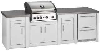 Cuisine aluminium Blanc Pro Elite, module service avec frigo