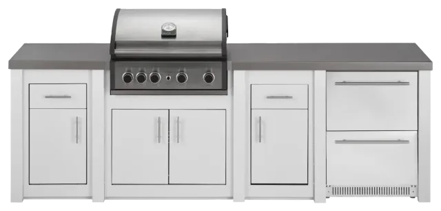Aluminium-Außenküche Weiß Pro Elite, Serviermodul mit Kühlschrank
