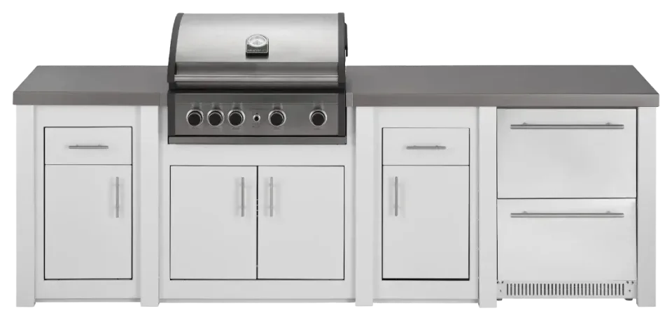 Cuisine aluminium Blanc Pro Elite, module service avec frigo