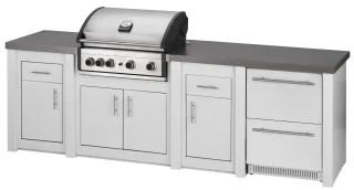 Cuisine aluminium Blanc Pro Elite, module service avec frigo